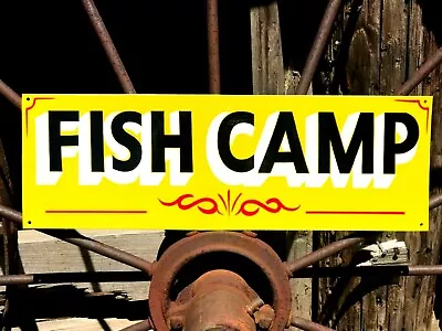 $39 • Buy Vintage Hand Painted FISH CAMP SIGN Cabin Fishing Lodge Camping Hunting RV Lake