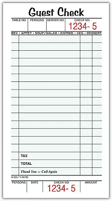 Guest Check Pads Single Part Perforated White 3-2/5  X 6-3/4   50 Sheets/Pa • $10.86