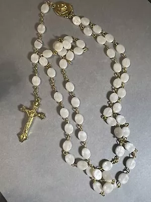 Vintage Gold Tone Rosary Faux White Mother Of Pearl Beaded Rosary • $14.99