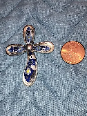 Murano Glass Blue Millefiori Cross Pendant • $50