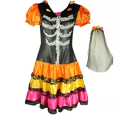 Halloween Day Of The Dead Lady Outfit Rainbow Fancy Dress Costume Sugar Skull • £14.97