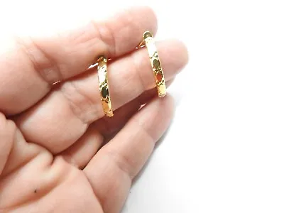Gold Tone Textured Metal Hoop Dangle Pierced Earrings Vintage • $6.36