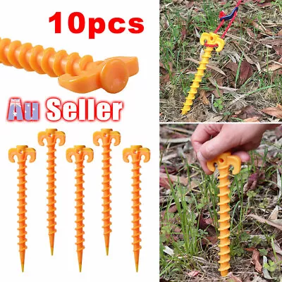 10x Outdoor Camping Ground Spiral Stakes Screw Tarp Tent Pegs Nails Plastic • $13.48