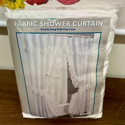 Vintage 90s ~ Mirage ~ Fabric Double Swag Shower Curtain ~ White ~ 70x72  ~ New • $29.95