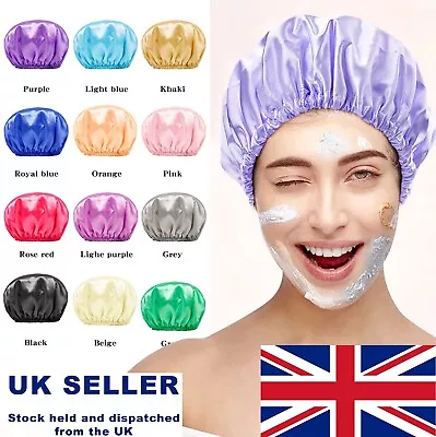 Shower Cap Women Bath Hat Hair Reusable Elastic Salon Cover Waterproof Bathing • £2.89