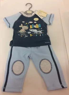 Babaluno Baby Boys Blue Outfit 3-6 Months 2 Piece T Shirt Jog Trousers Embroider • £4