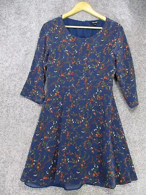 Madewell Silk Boatneck Pintuck Dress Womens 4 Floral Navy Blue Silk • $12.50