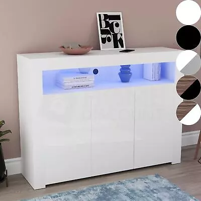 LED Sideboard High Gloss Modern Buffet Cupboard Display Cabinet 2 3 Door TV Unit • £104.99