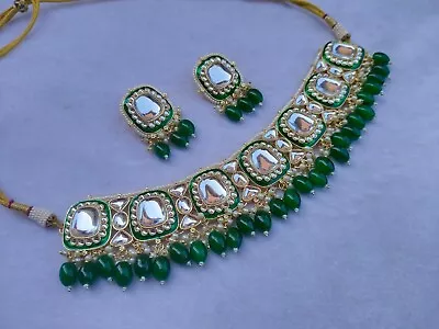 Indian Bollywood Kundan Beaded Chokers Necklaces Set For Women's- Green • $52.25