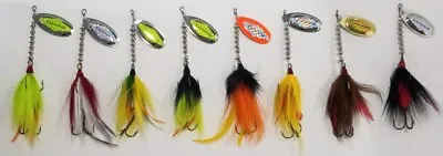 8  Inline Spinner Musky Bait French Blade 2 Treble Natural Single Buck Tail  • $15.95