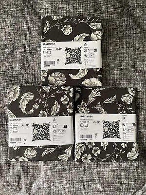 X 3 IKEA Idalinnea Cushion Cover 50x50 Cm Anthracite Grey & White Floral • £14.99