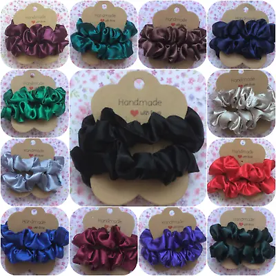 2 Small Hair Scrunchie Satin Fabric Ponytail Tie Bun Band Stretch Girl Handmade • £3.99