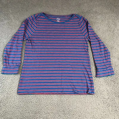 J. Crew Women Medium Blue Red Stripped Knit Good  Pull Over Slub Tee Round Neck • $11.35