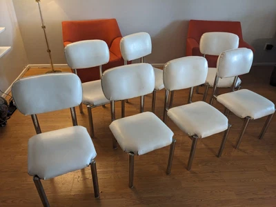 $950 • Buy 1980s Postmodern Chrome Dining Chairs Set Of 7