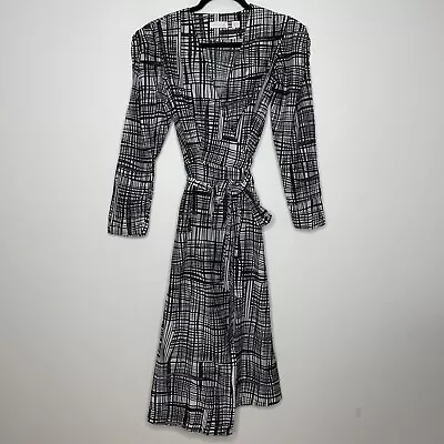 Sass & Bide Black White Silk Blend Midi Wrap Dress Size 12 • $79.95