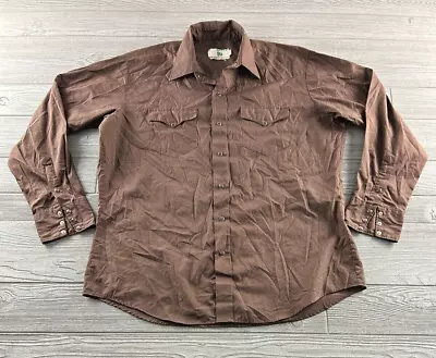 Vtg Mesquite Western Cowboy Shirt Peach Pearl Snap USA Long Sleeve 17.5-36 • $21.59