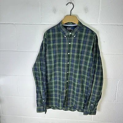 Polo Ralph Lauren Shirt Mens Extra Large Green Blackwatch Tartan Plaid Slim Fit • £23.95