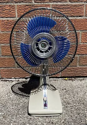 Vintage Kuo Horng KH-09 Oscillating Table Fan KH-09 2 Speed Blue Blade Tested • $34.99