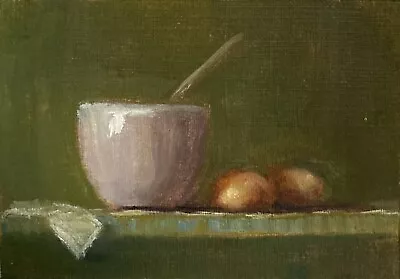 Eggs And White Bowl Original Miniature Food Still Life Oil Painting Kitchen ACEO • $5.50