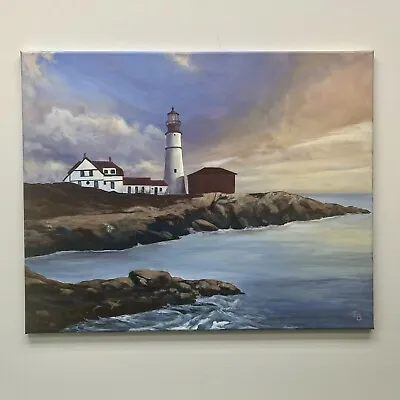 Original Portland Head Lighthouse Painting Maine Lighthouse On The Coast Sunset • $399.99