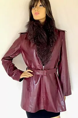 MAXFIELD PARRISH  Maroon Leather Jacket W Detachable Fur Collar Sz M  • $239.99