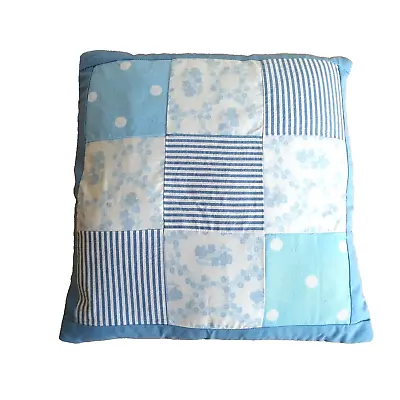 Handmade Patchwork Blue White Cottage Cushion Cover Vtg Floral Spots 14  • £18.98