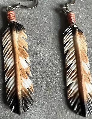 Vintage Navajo Carved & Painted Feather Earrings  • $18