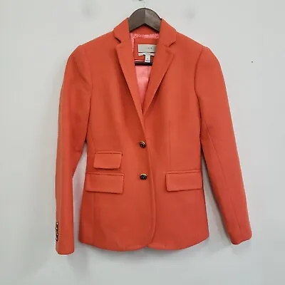 J Crew Womens Hacking Blazer Size XXS Coral Double-Serge Wool Single Breasted • $39.88