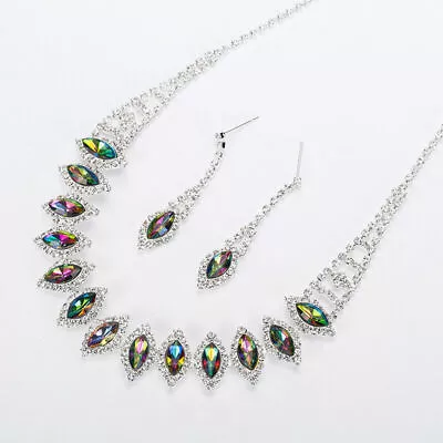 Elegant Rainbow Mystical Fire Topaz 925 Sterling Silver Necklace Earrings Set • $29.74