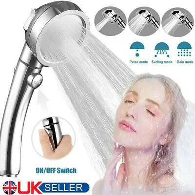 £5.95 • Buy Bath High Pressure Shower Head 3 Mode LARGE Chrome Handset Heads Water Saving UK