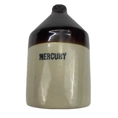 Vintage Mercury Old Stoneware Jug Crock Ware Medicine Bottle Brown Cream • $29.99