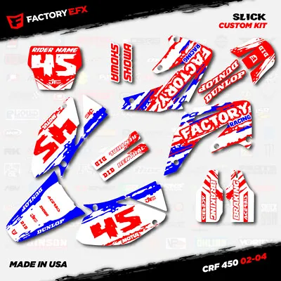 Red White Blue Slick Racing Graphics Kit Fits Honda CRF450R 02-04 Crf 450 Crf450 • $79.99
