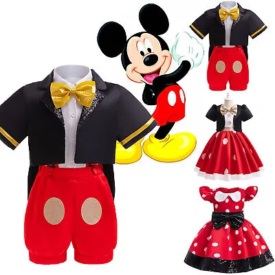 Kids Boy Mickey Suit Costume Girls Minnie Mouse Tutu Tulle Dress Fancy Dress Up • £14.39
