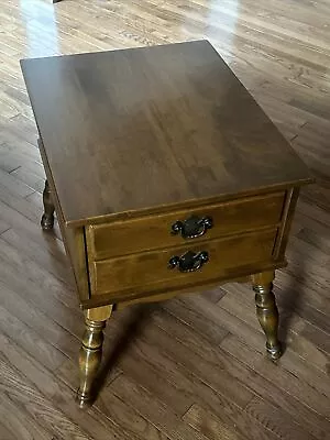 Vintage ETHAN ALLEN Colonial Solid Maple Side End Table / Night Stand 2 Drawers • $199.90