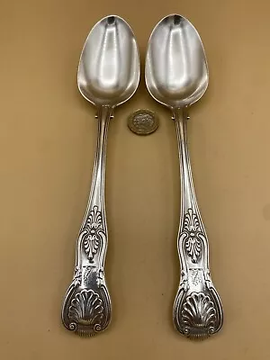 PAIR SOLID SILVER VICTORIAN TABLE SPOONS LONDON 1852 BY GA CHAWNER & CO 198.8g • £180