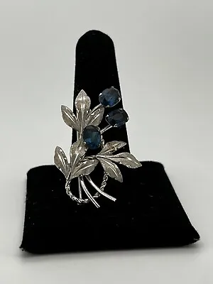 Van Dell Sterling Blue Princess Rhinestone Flower Brooch Pin • $18.99