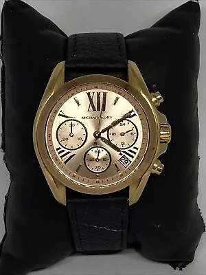 Michael Kors Bradshaw MK5799 Women Black Leather Analog Dial Quartz Watch EY679 • $59.99