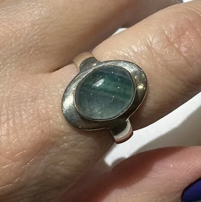 Vintage Green Banded Moss Agate Stone Cabochon Silver 925 Size 7 Ring DA1 • $69.99