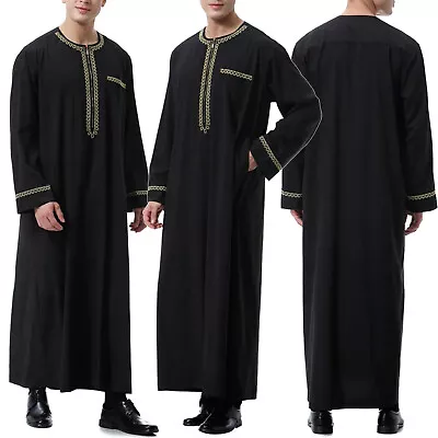 Men's  Long Sleeve Robe Muslim Robe Clothing Jubba Kaftan Dishdash Thobe Muslim • £12.55