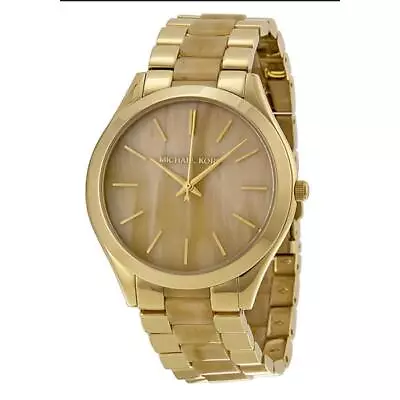 Michael Kors Runway Horn Dial Horn And Gold Tone SS Quartz Ladies Watch MK4285 • $79.95