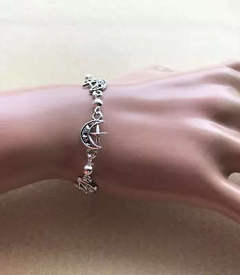 Dainty Moon Star Charms And Silver Beads Celestial Bracelet In Gift Bag • $5.91