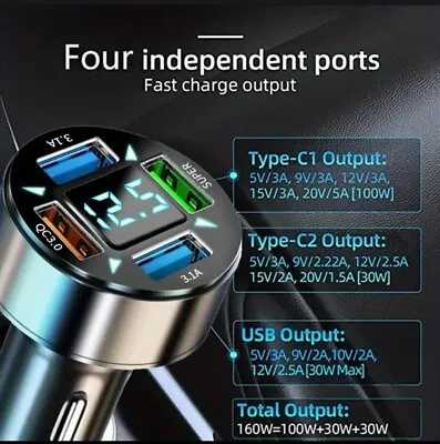 Fast Car Charger QC3.0 4-Port USB For IPhone Samsung Universal Socket Adapter • £5.99