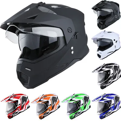 Dual Sport Dual Visor Motorcycle Motocross Full Face Helmet Black Blue Red Green • $74.95