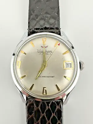 1960's Waltham Men's Watch 17 Jewels Manual Wind Date Red Arrow Second Hand Runs • $119