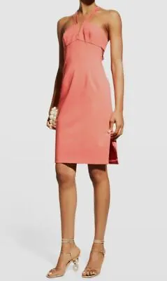 $195 Aidan Mattox Women Pink Crepe Cutout Halter Dress Size 12 • $62.78
