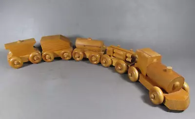 Vintage Train Set Handmade Solid Wood Pull Toy 5 Pieces 24  Long • $22.95