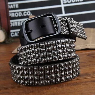 Real Leather Waist Belt Heavy Metal Rivet Studded Men Punk Rock Biker Waistband • $45.99