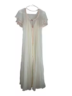 $79.99 • Buy VTG VAL MODE Pink Lingerie Nightgown Sheer Large Robe Lace Peignoir 2 Piece Set