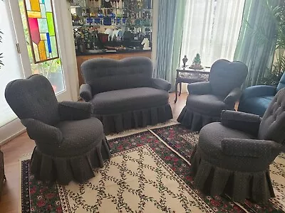 Vintage  5 Piece Set Upholstered Settee  3 Individual Chairs And Foot-rest. • $585