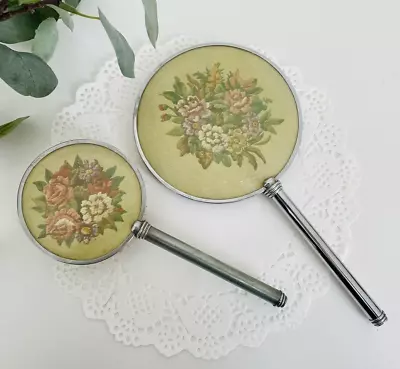 Vintage 50s Hand Mirror Hair Brush Vanity Dressing Table Set Silver Coquette • $24.66